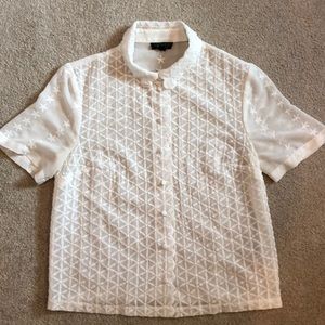 Embroidered White shortsleeved button-down  shirt